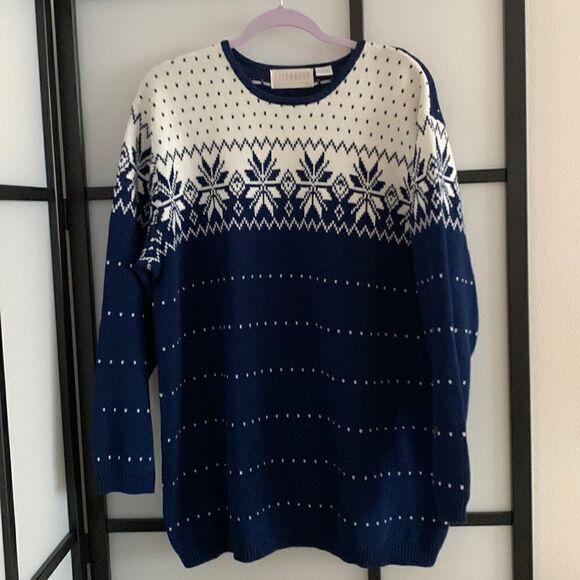 Elisabeth by Los Claiborne Cotton Crew Neck Navy/ White Sweater Men’s Size 1 - Picture 1 of 9